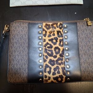 Michael Kors Leopard Print and Black Clutch
